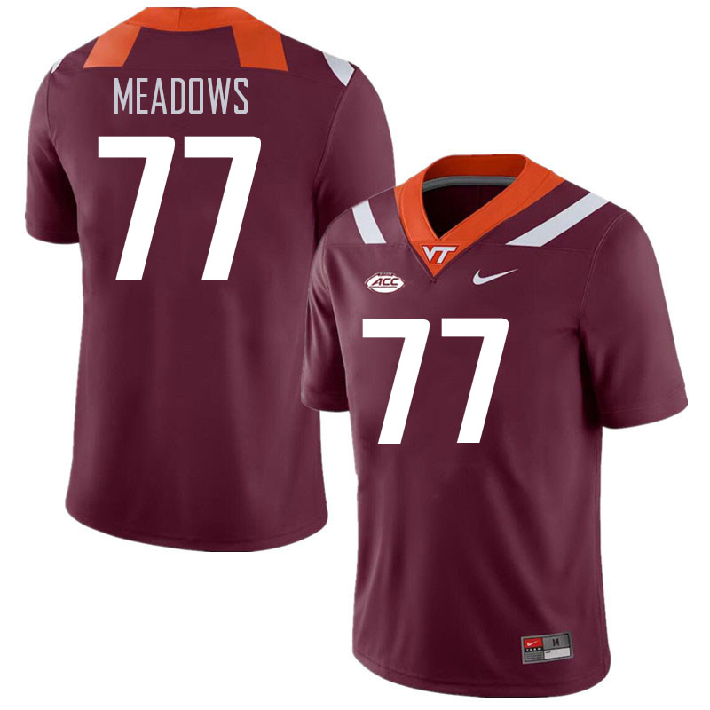 Men #77 Brody Meadows Virginia Tech Hokies College Football Jerseys Stitched Sale-Maroon